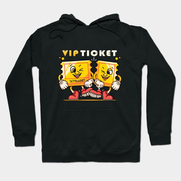 VIP Ticket, cartoon mascot character truncated tickets Hoodie by Vyndesign